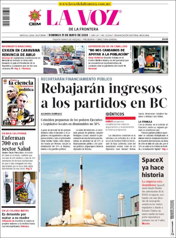 Portada de La Voz de la Frontera (M&eacute;xico)