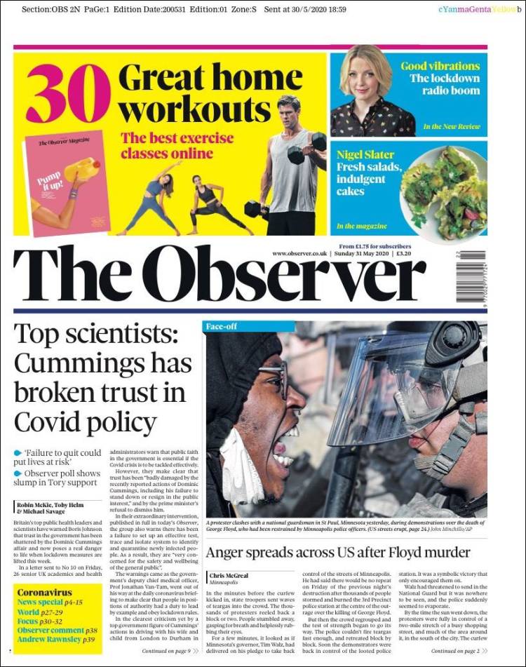 Portada de The Observer (Reino Unido)
