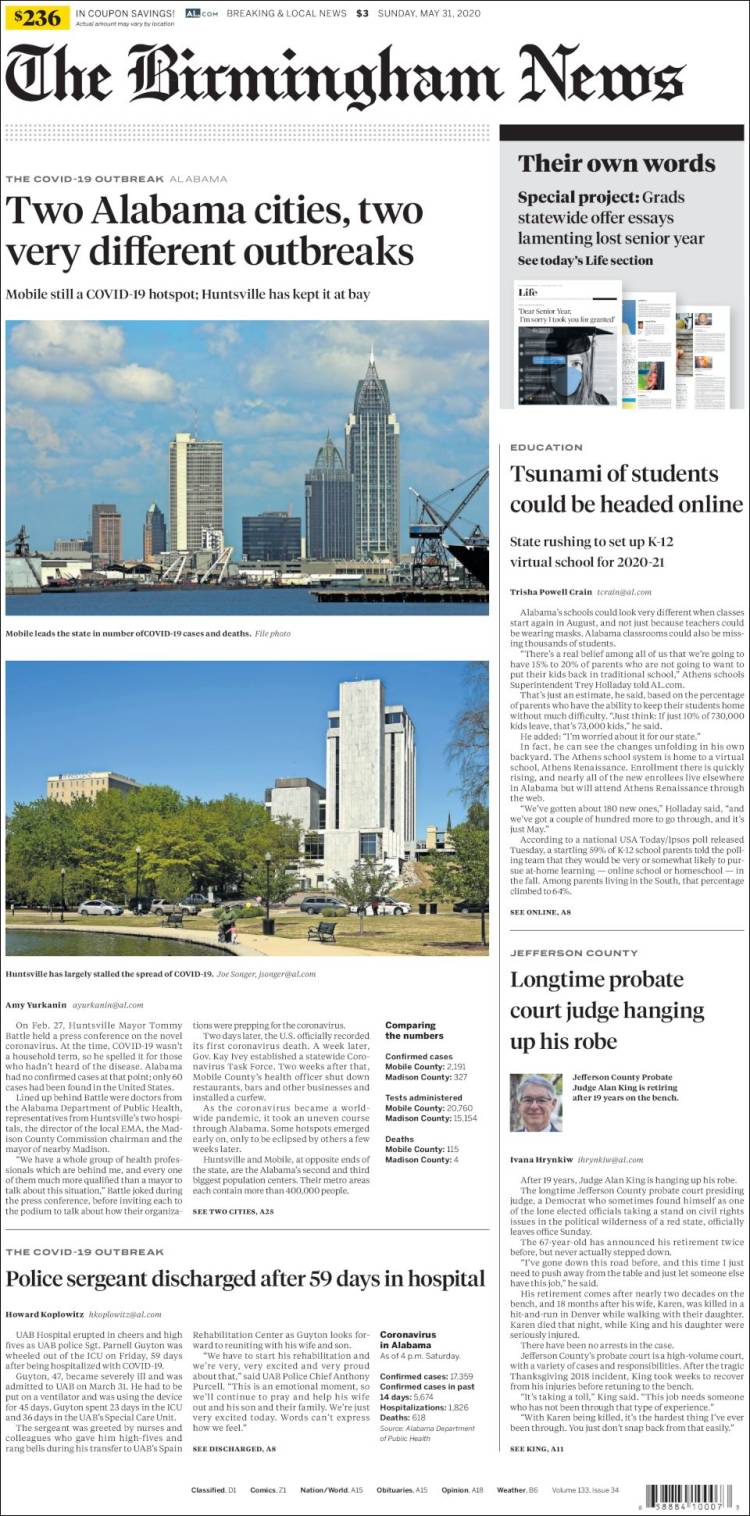 Portada de Birmingham News (USA)