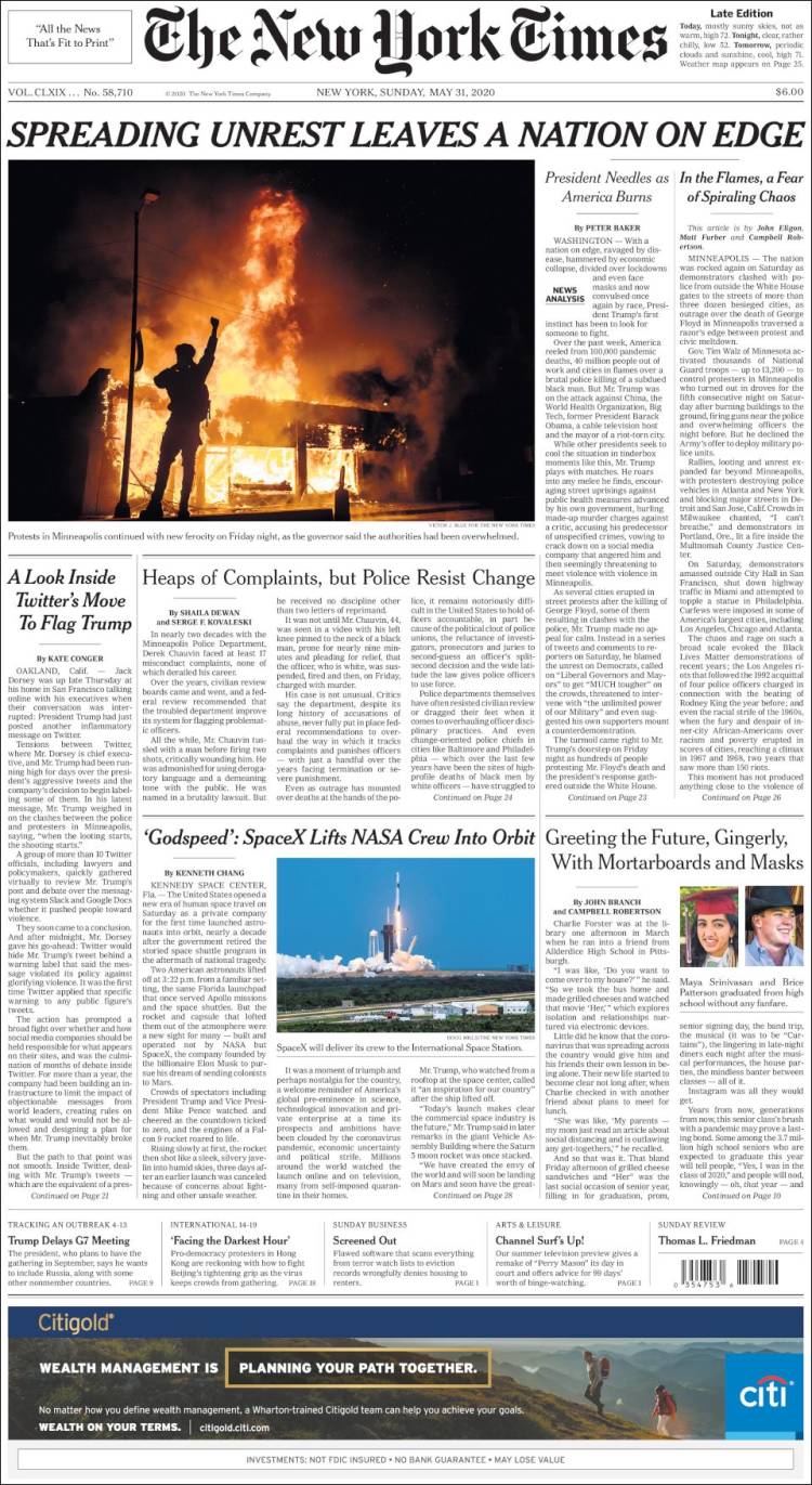 Portada de New York Times (USA)