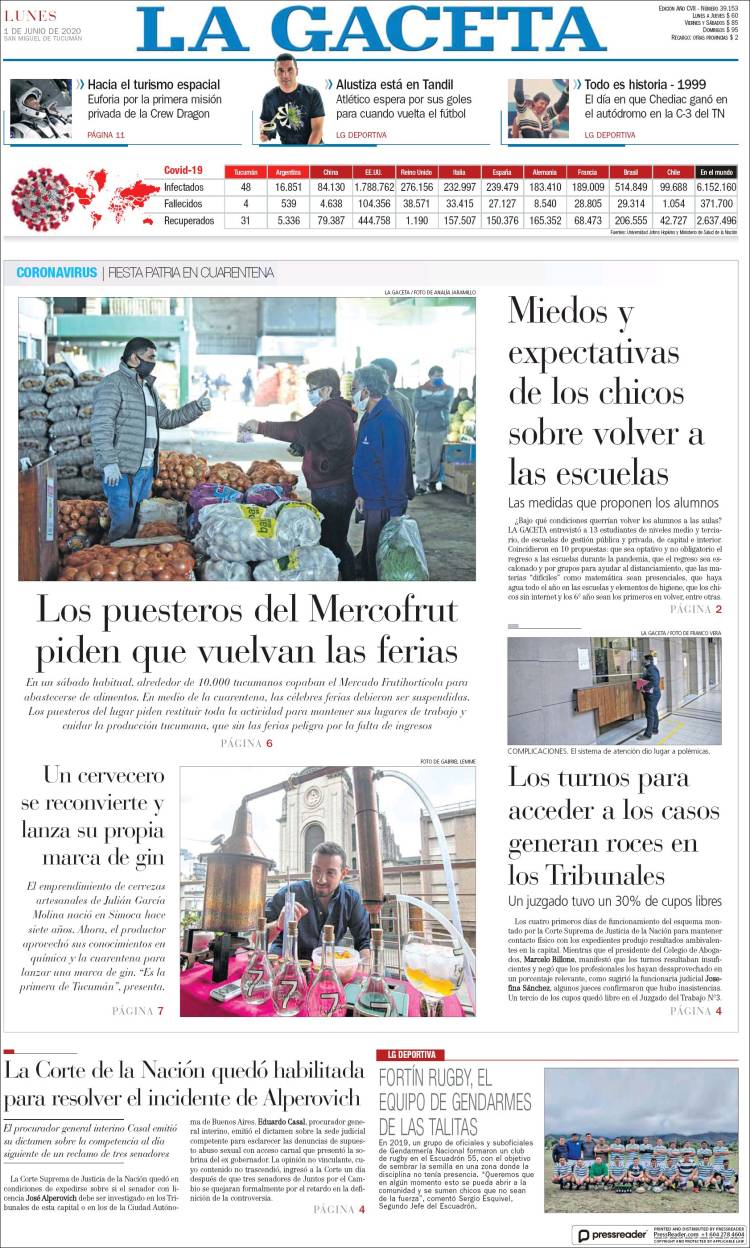 Portada de La Gaceta (Argentina)