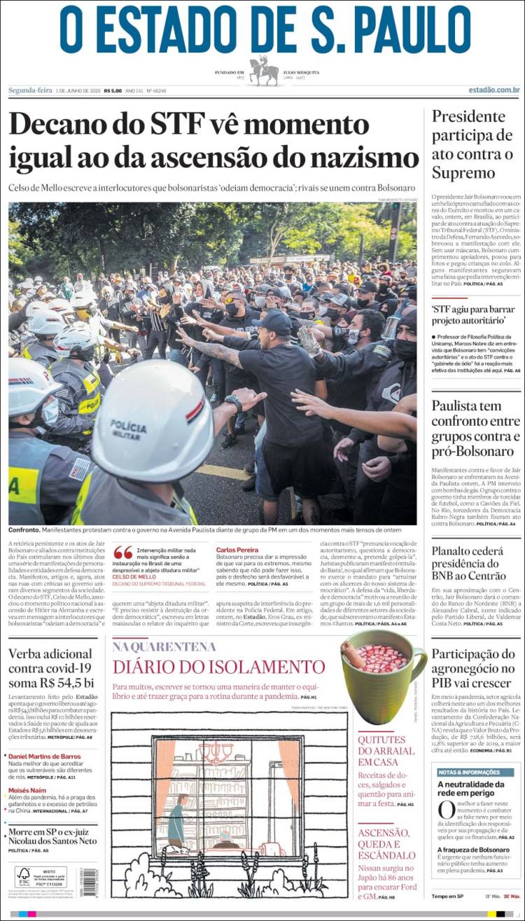 Portada de O Estado de São Paulo (Brasil)