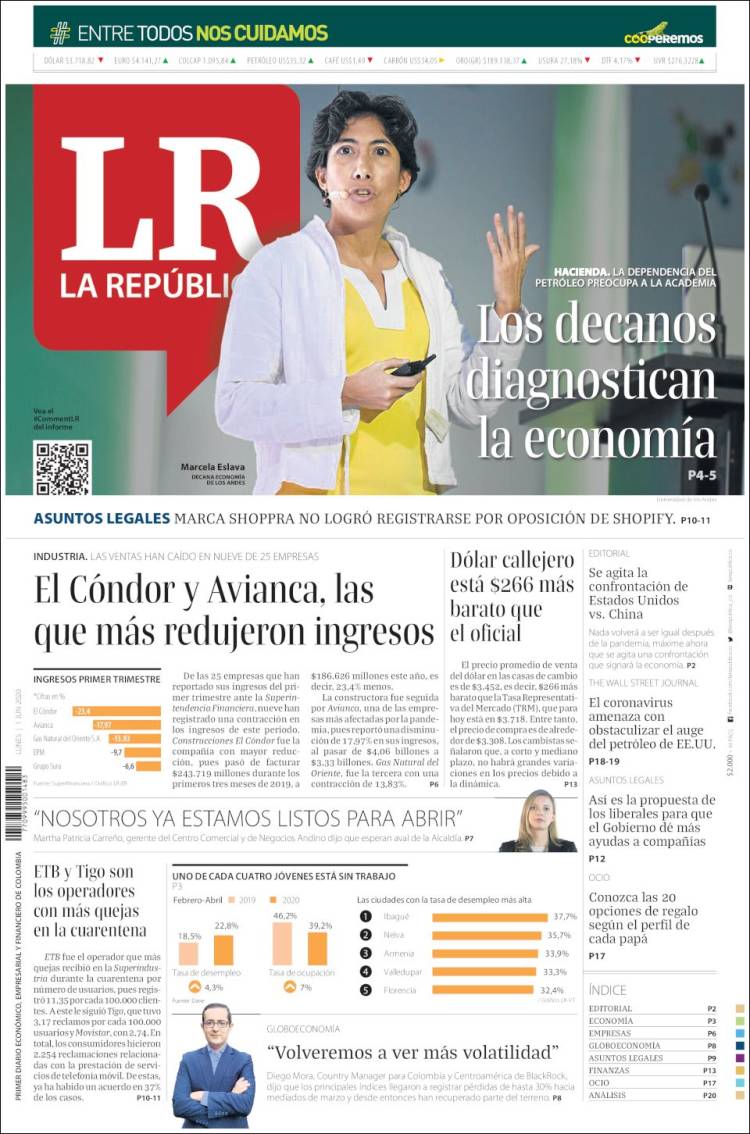 Portada de La Republica (Colombia)