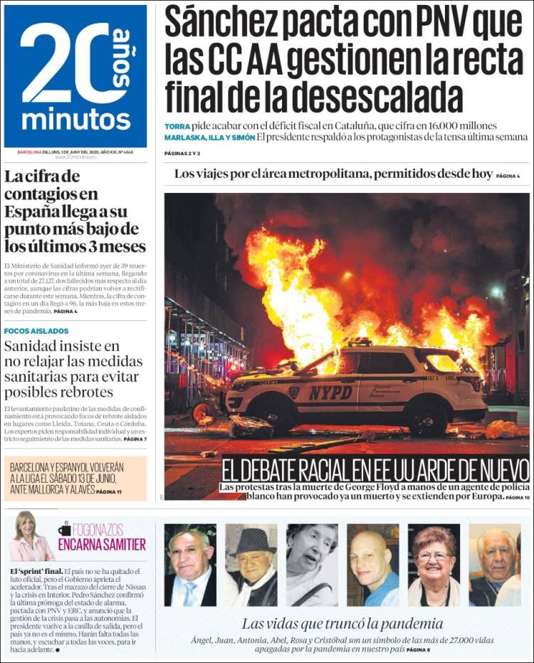 Portada de 20 Minutos - Barcelona (Espa&ntilde;a)