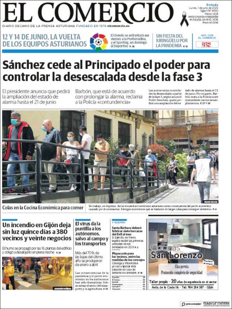 Portada de El Comercio (Espa&ntilde;a)