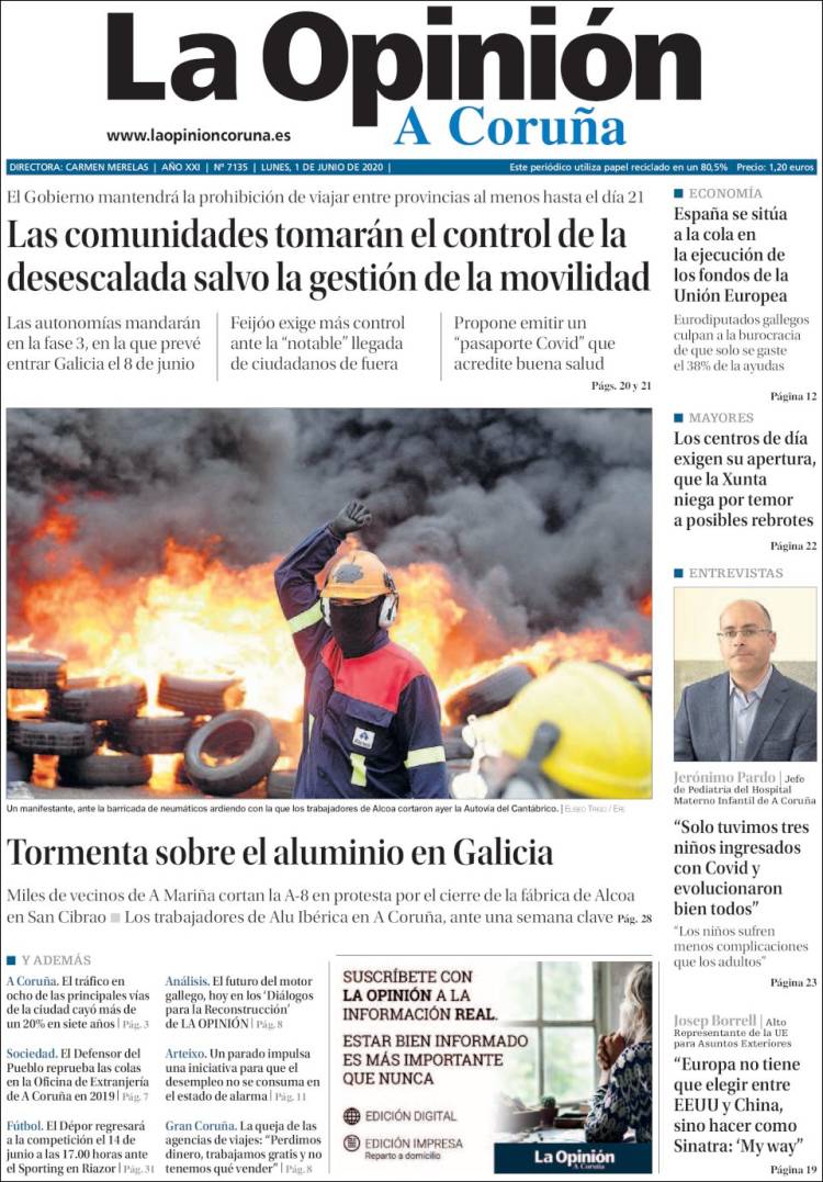 Portada de La Opinión de A Coruña (Espa&ntilde;a)