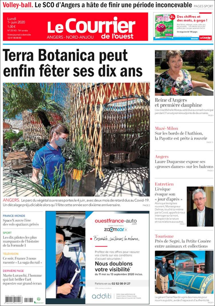 Portada de Le Courrier de l'Ouest (Francia)