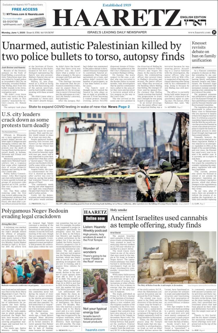 Portada de Haaretz (Israel)