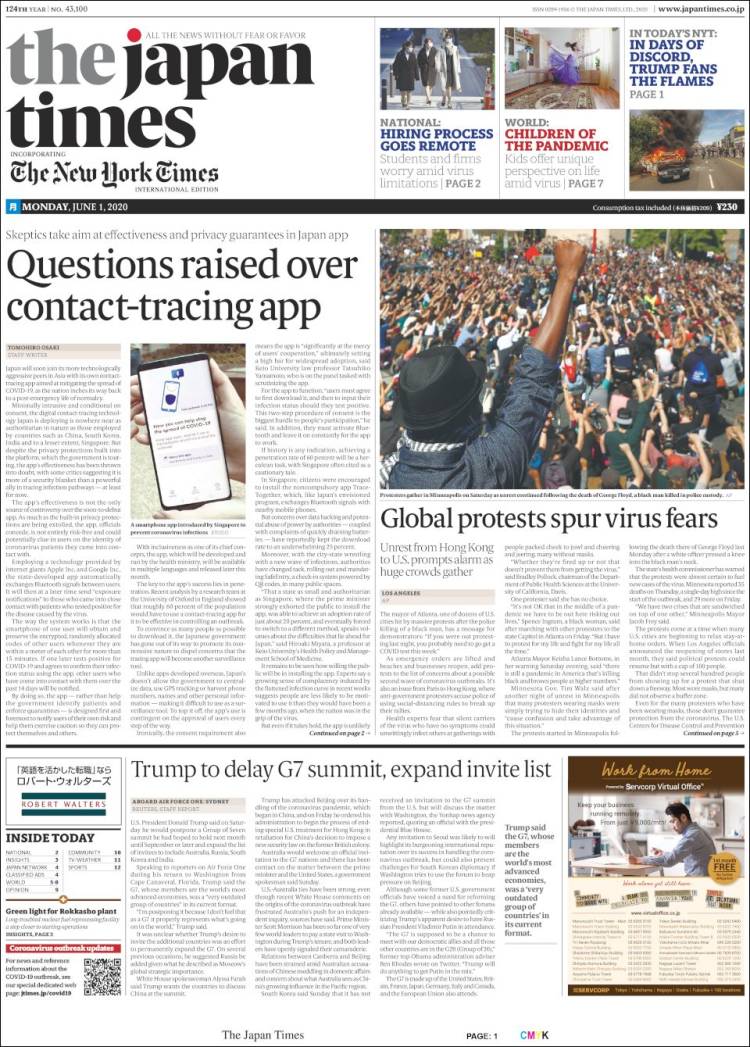 Portada de The Japan Times (Jap&oacute;n)