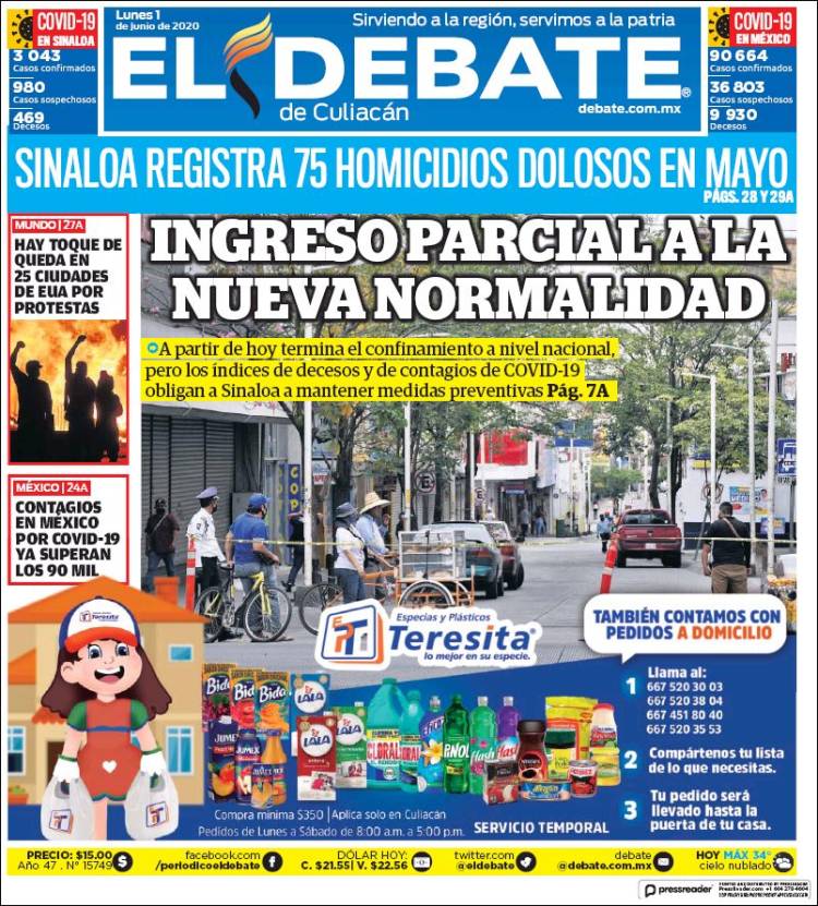 Portada de El Debate de Culiacán (México)