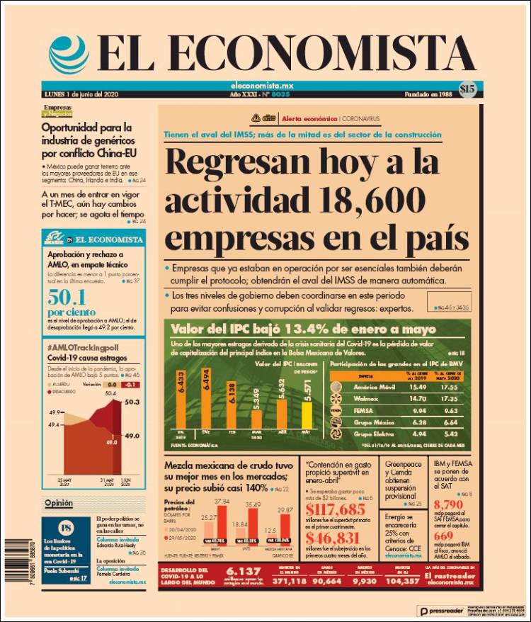 Portada de El Economista (México)