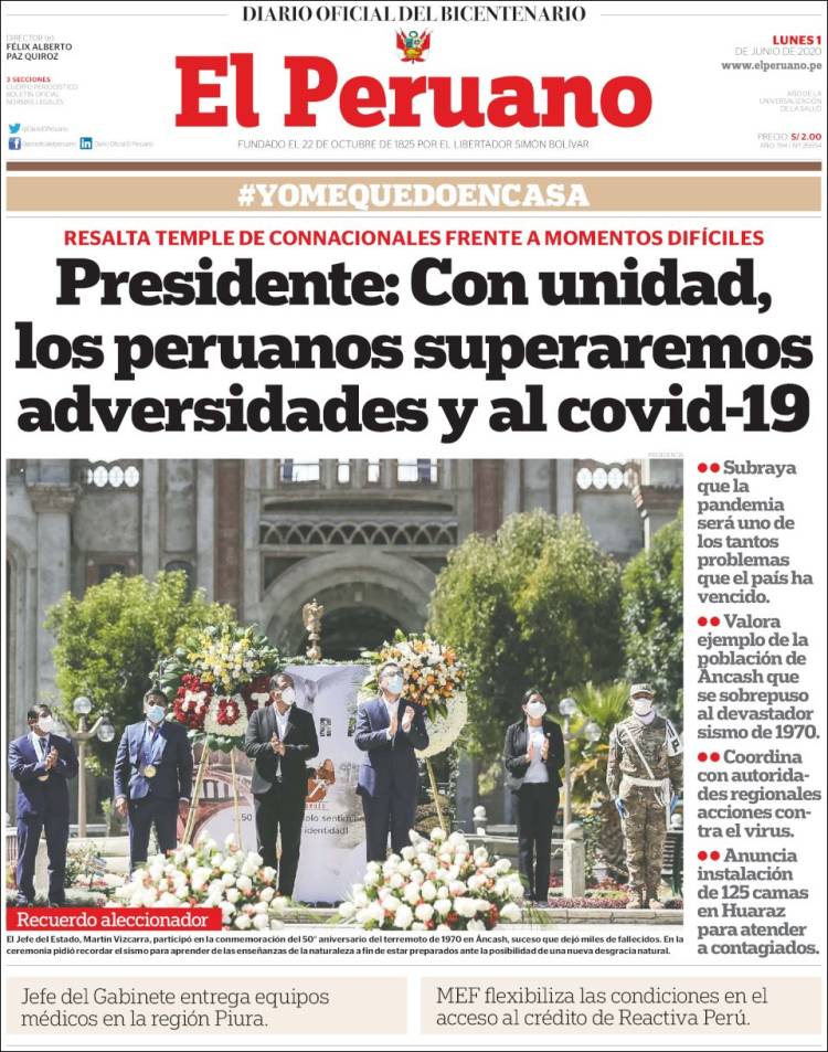 Portada de El Peruano (Per&uacute;)