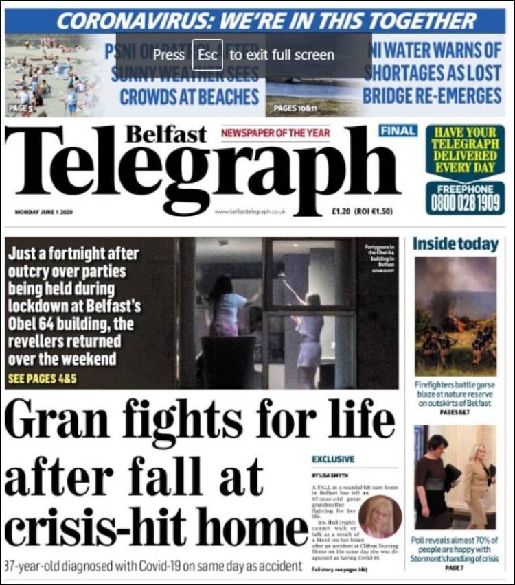 Portada de Belfast Telegraph (Reino Unido)
