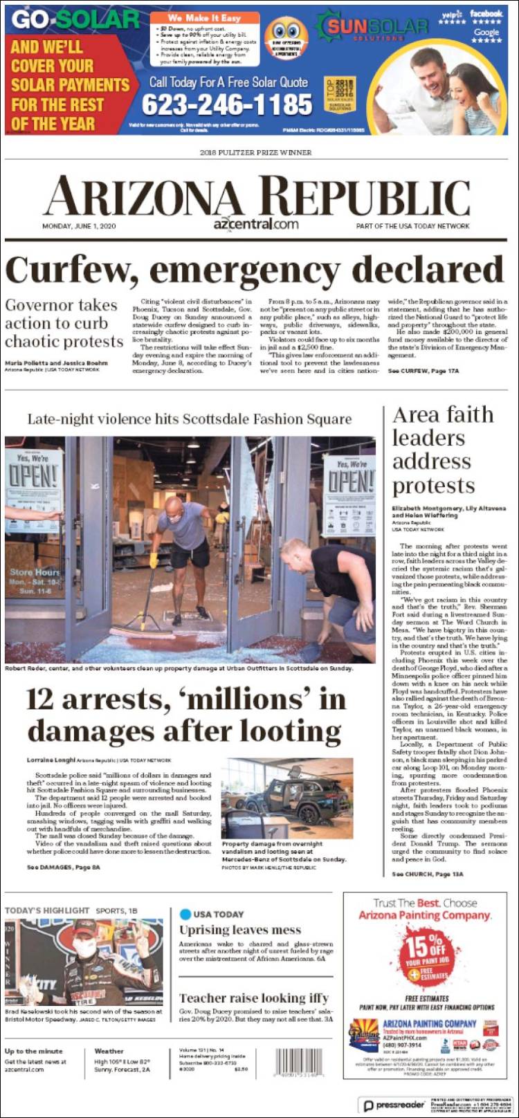 Portada de Arizona Republic News (USA)