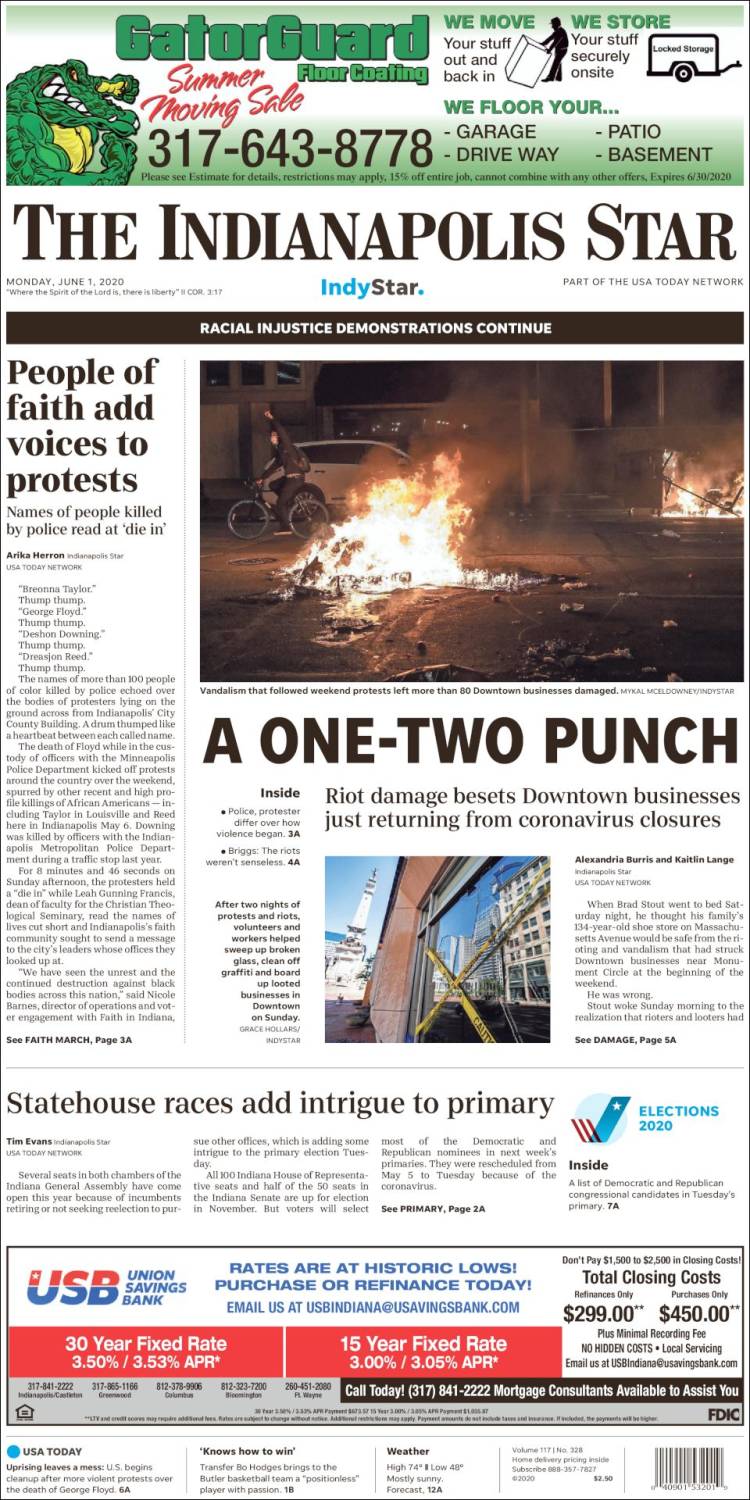 Portada de The Indianapolis Star (USA)