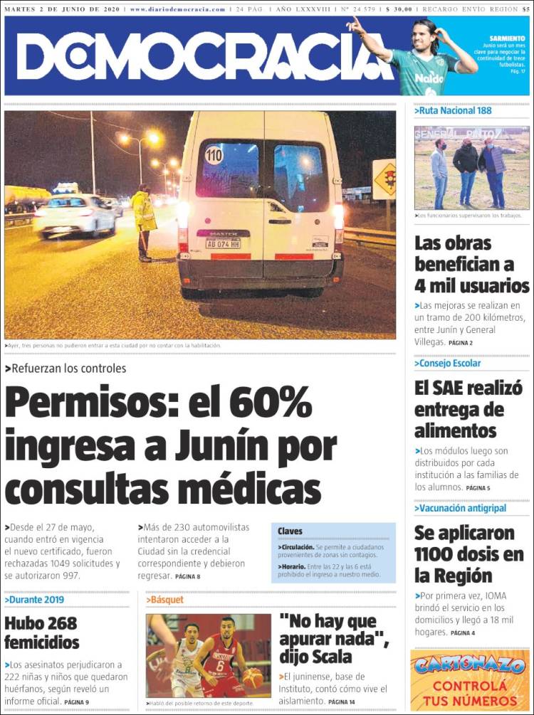 Portada de Diario Democracia (Argentina)