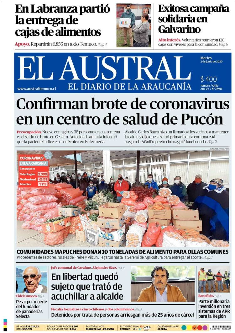 Portada de El Austral de Temuco (Chile)