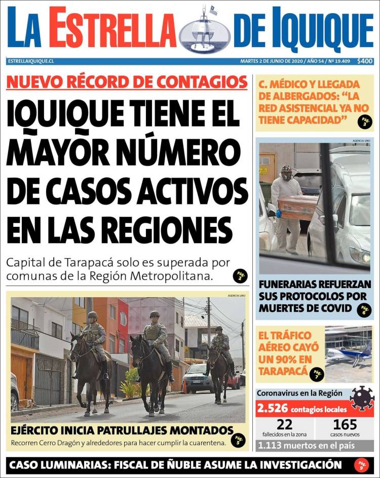 Portada de La Estrella de Iquique (Chile)