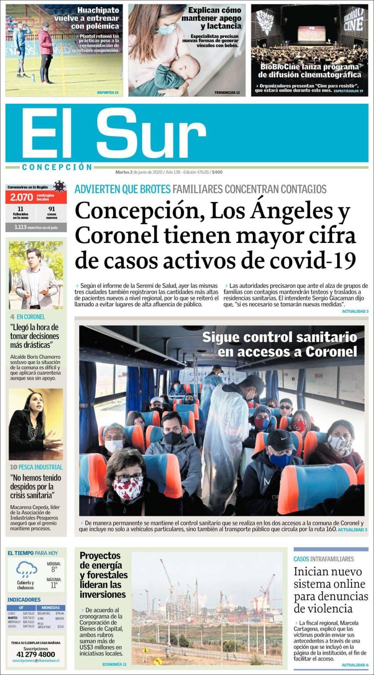 Portada de El Sur (Chile)