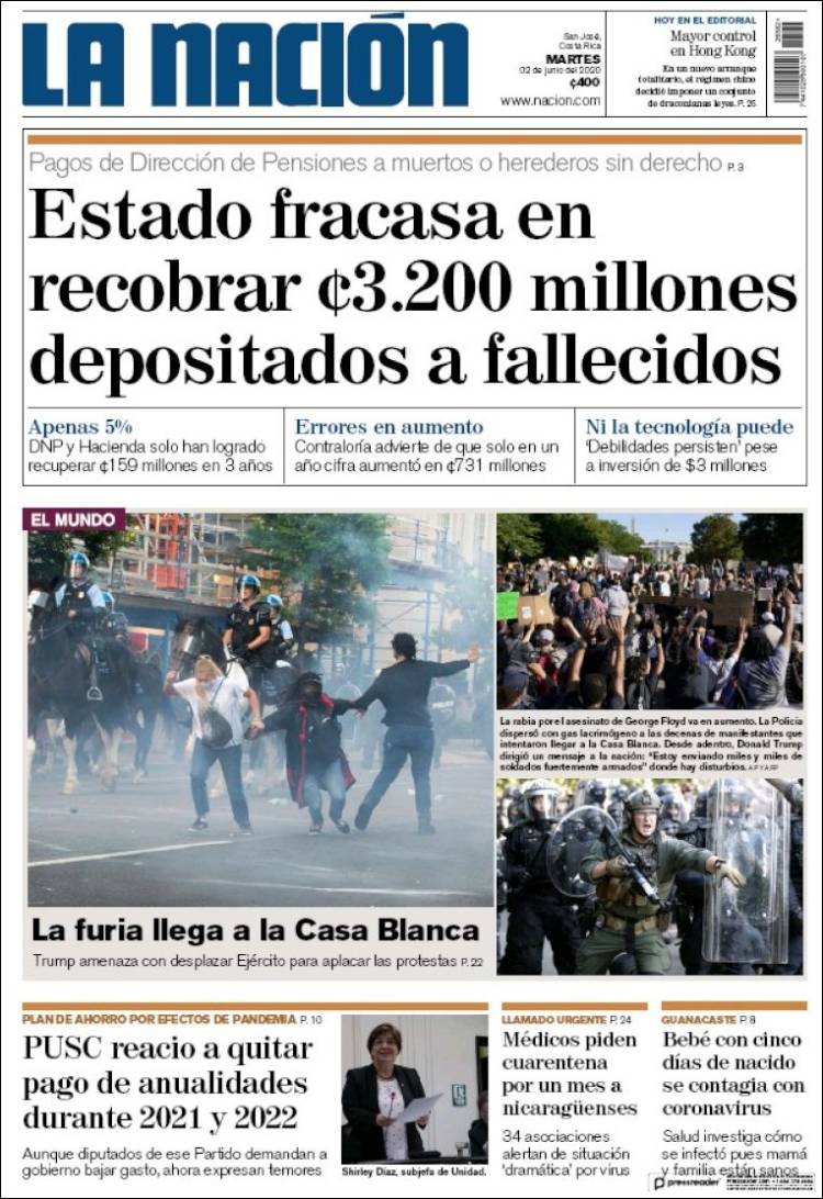 Portada de La Nación - Costa Rica (Costa Rica)