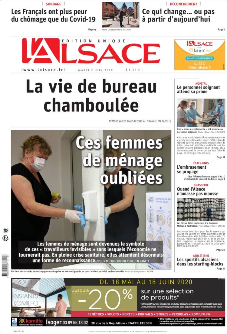 Portada de Journal L'Alsace (Francia)