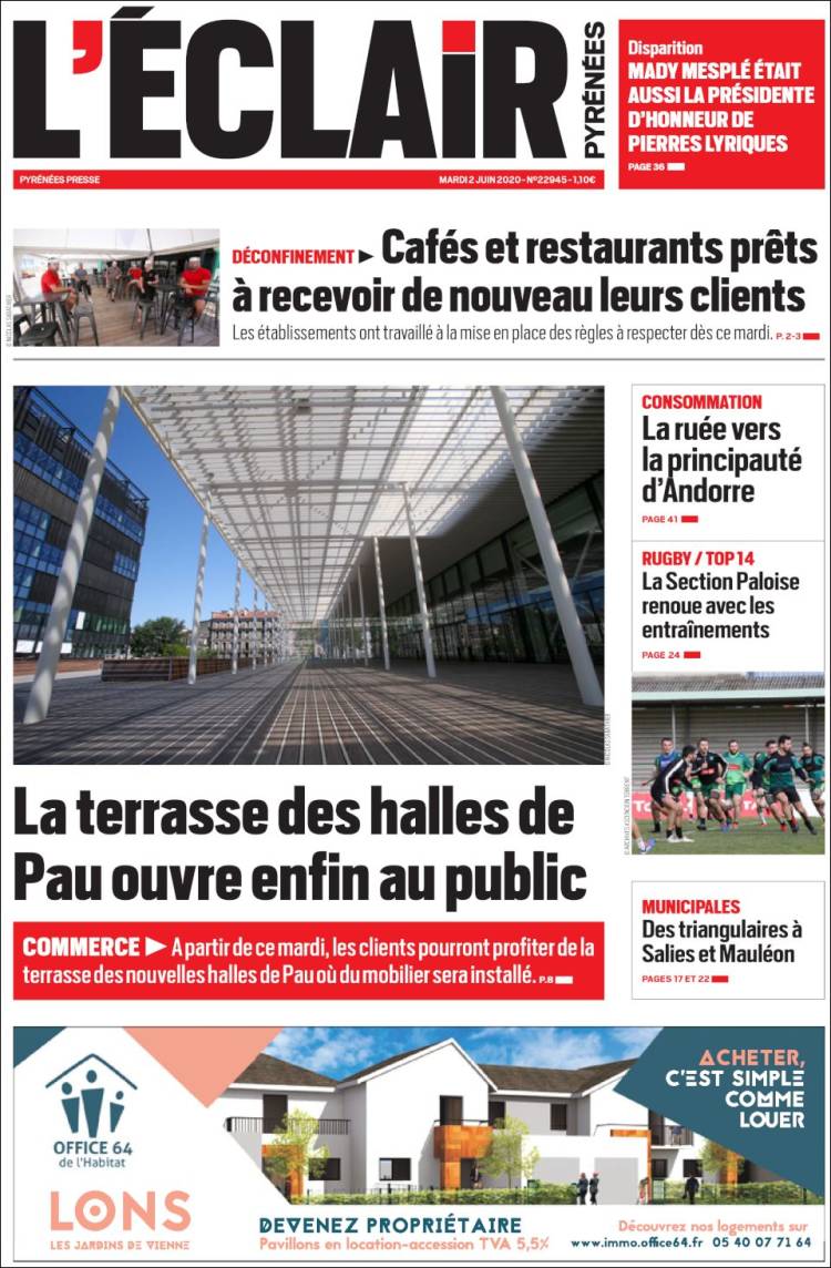Portada de L'Eclair des Pyrénées (Francia)