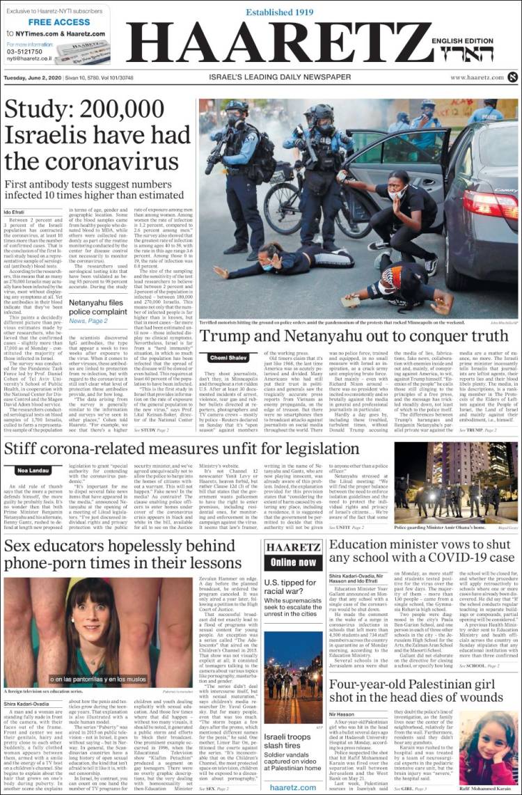 Portada de Haaretz (Israel)