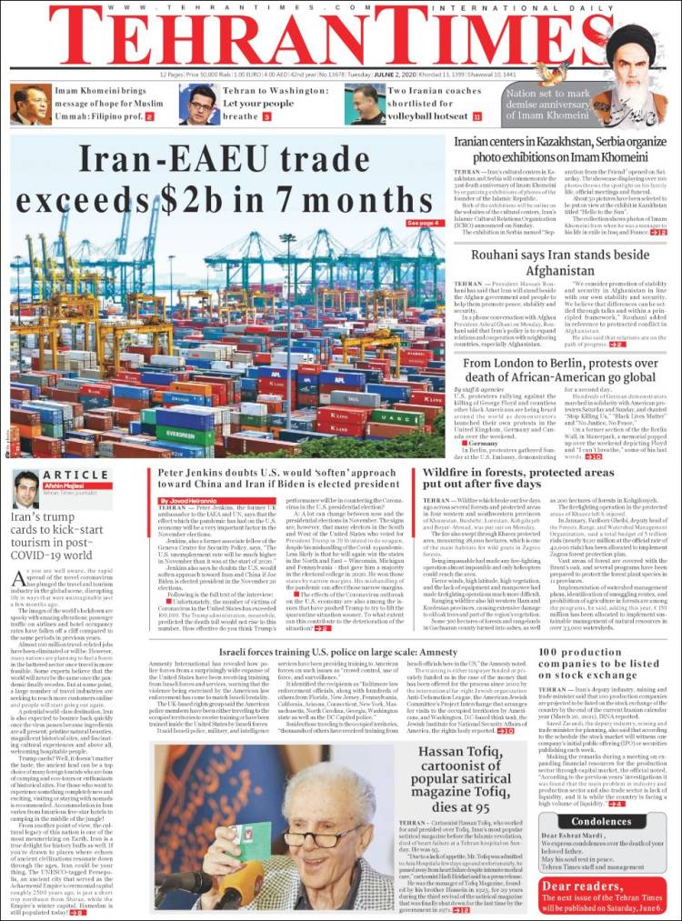 Portada de TehranTimes (Ir&aacute;n)