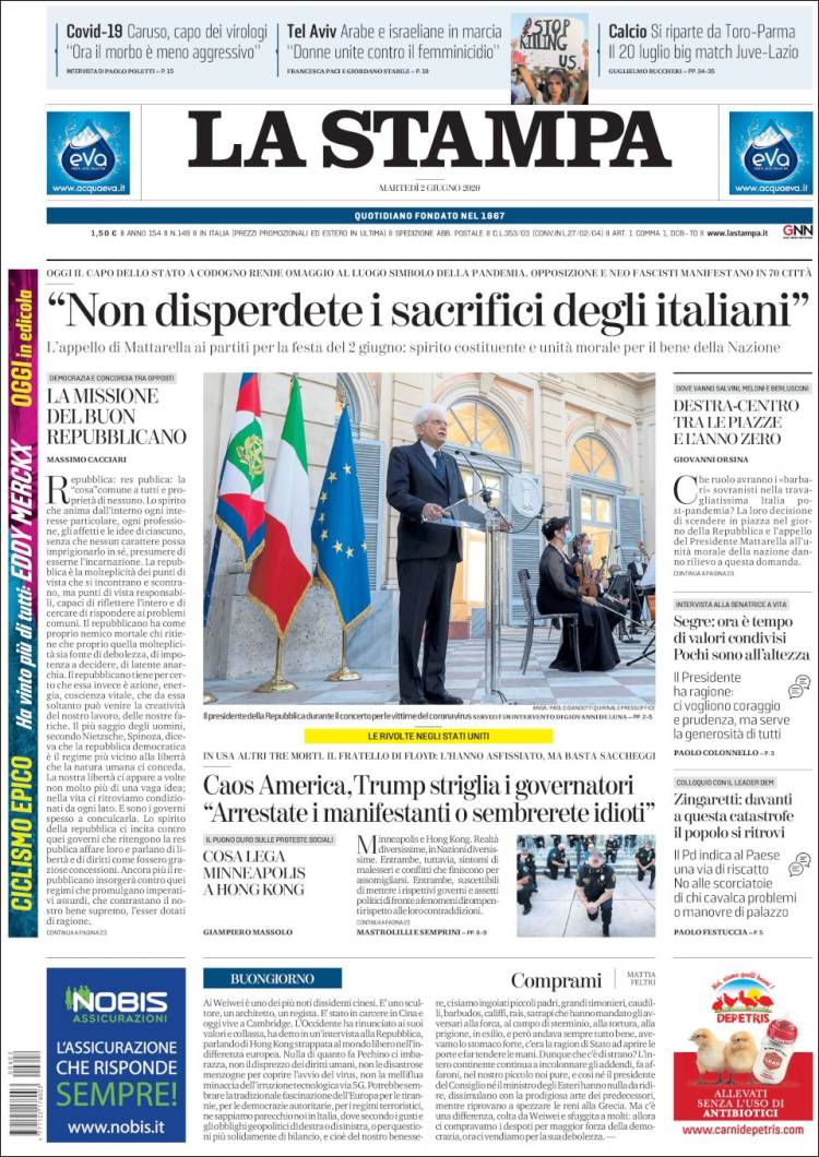 Portada de La Stampa (Italia)