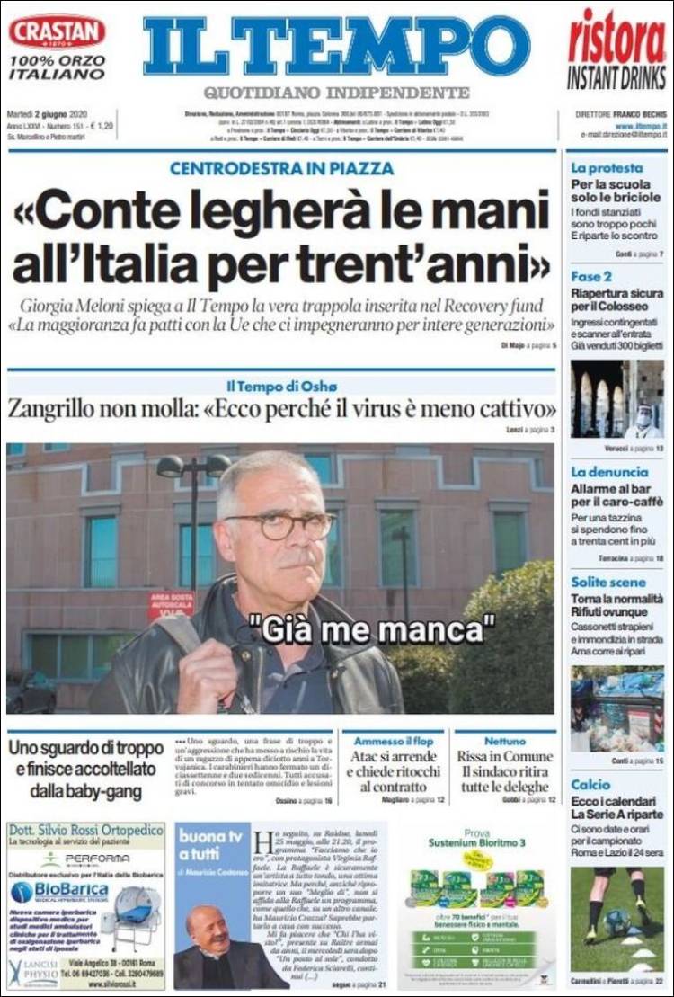 Portada de Il Tempo (Italia)