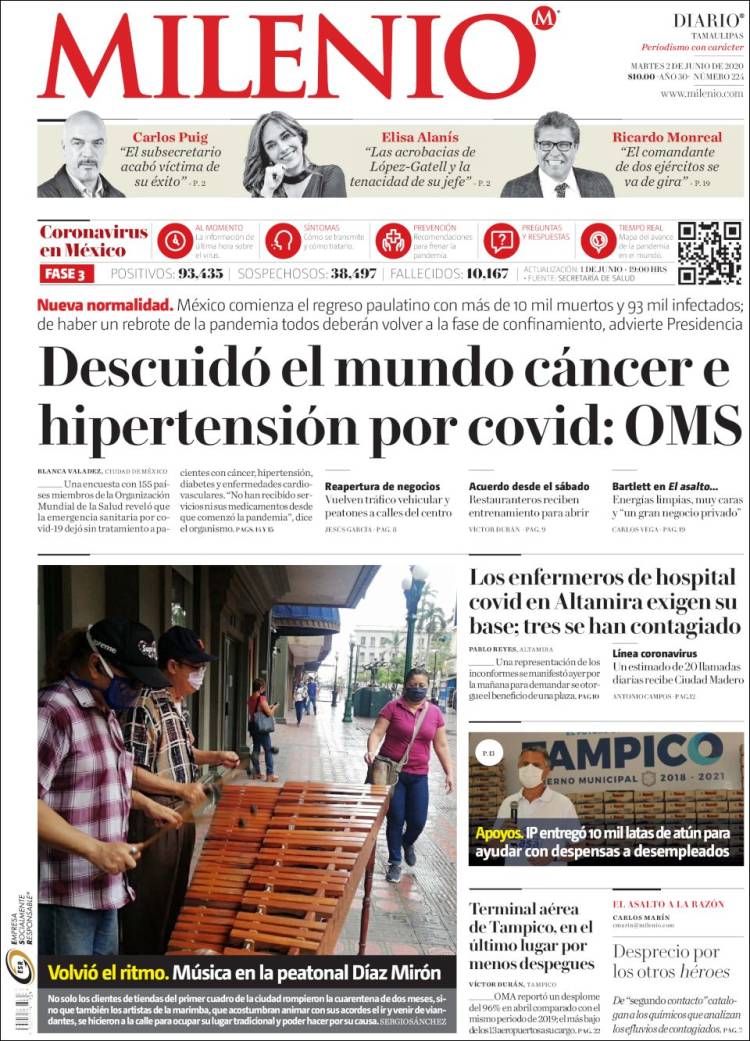 Portada de Milenio - Tamaulipas (México)