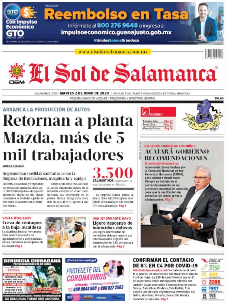 Portada de El Sol de Salamanca (México)