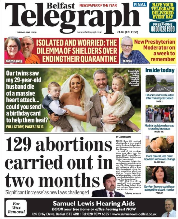 Portada de Belfast Telegraph (Reino Unido)