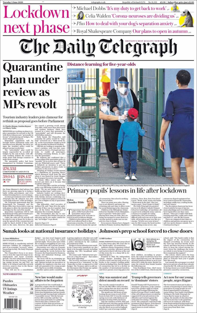 Portada de Daily Telegraph (Reino Unido)