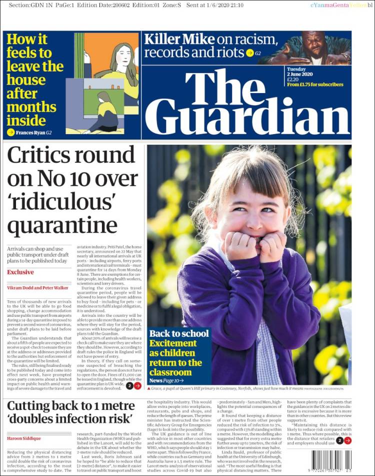 Portada de The Guardian (Reino Unido)