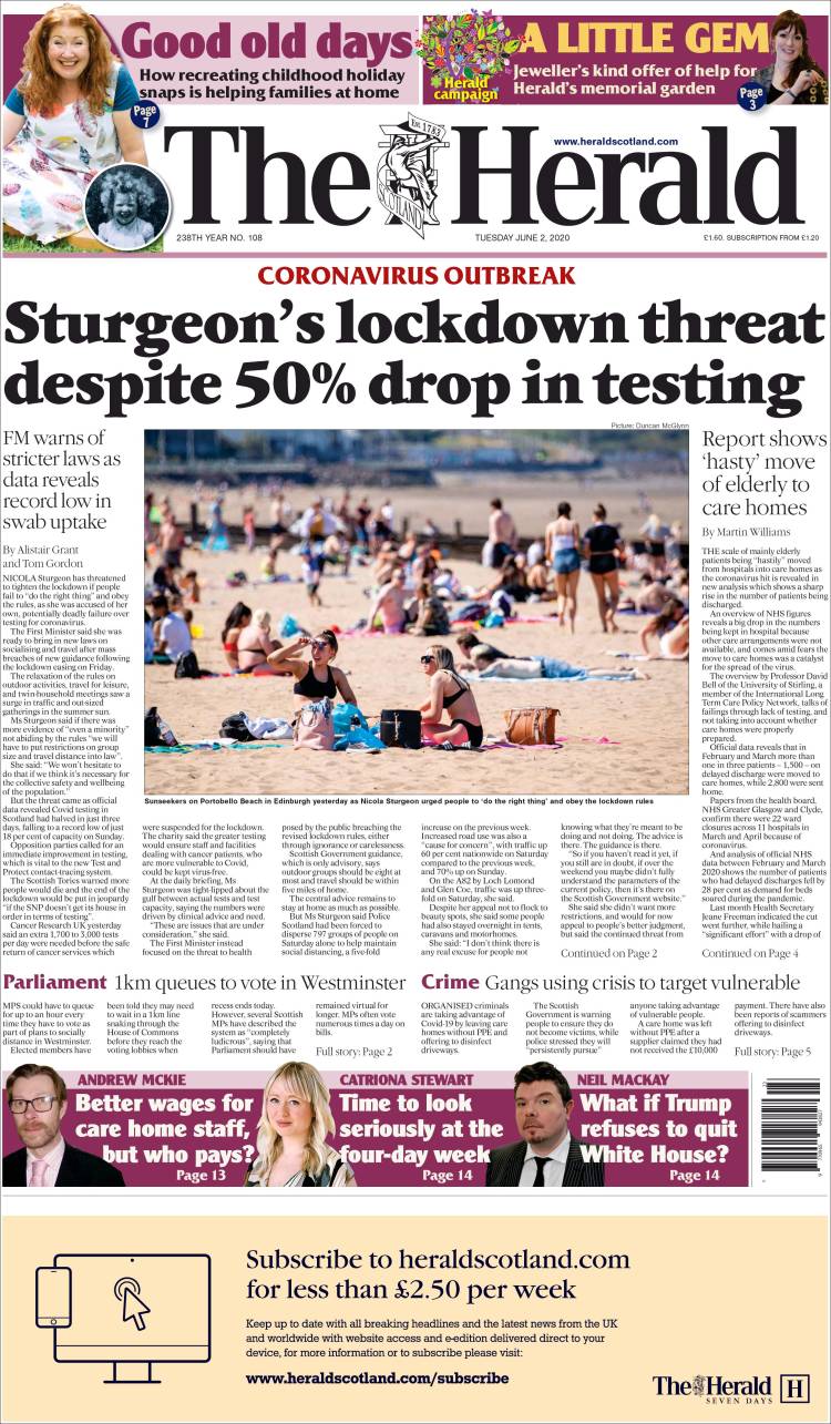 Portada de The Herald (Reino Unido)