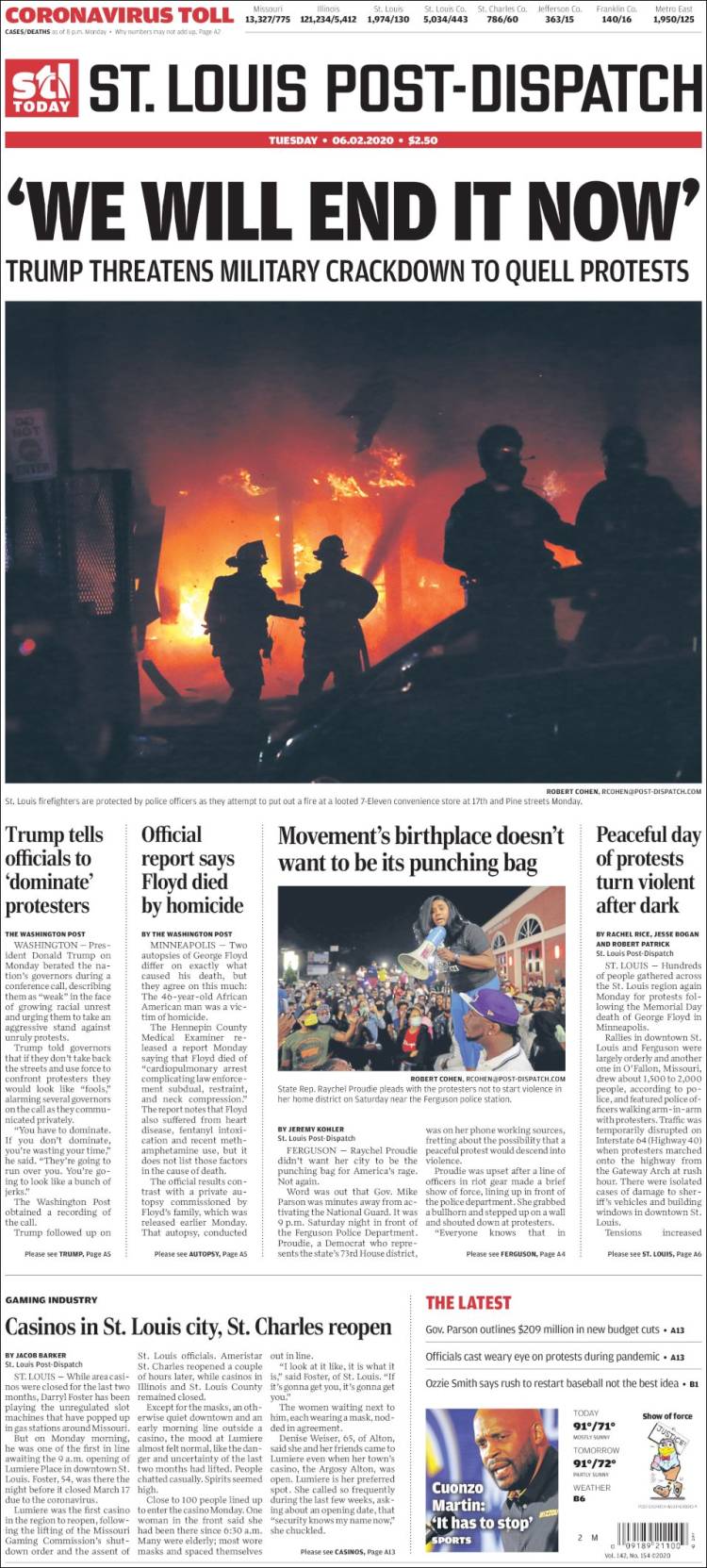 Portada de St. Louis Post-Dispatch (USA)