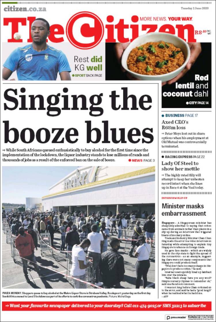 Portada de The Citizen (Sud&aacute;frica)