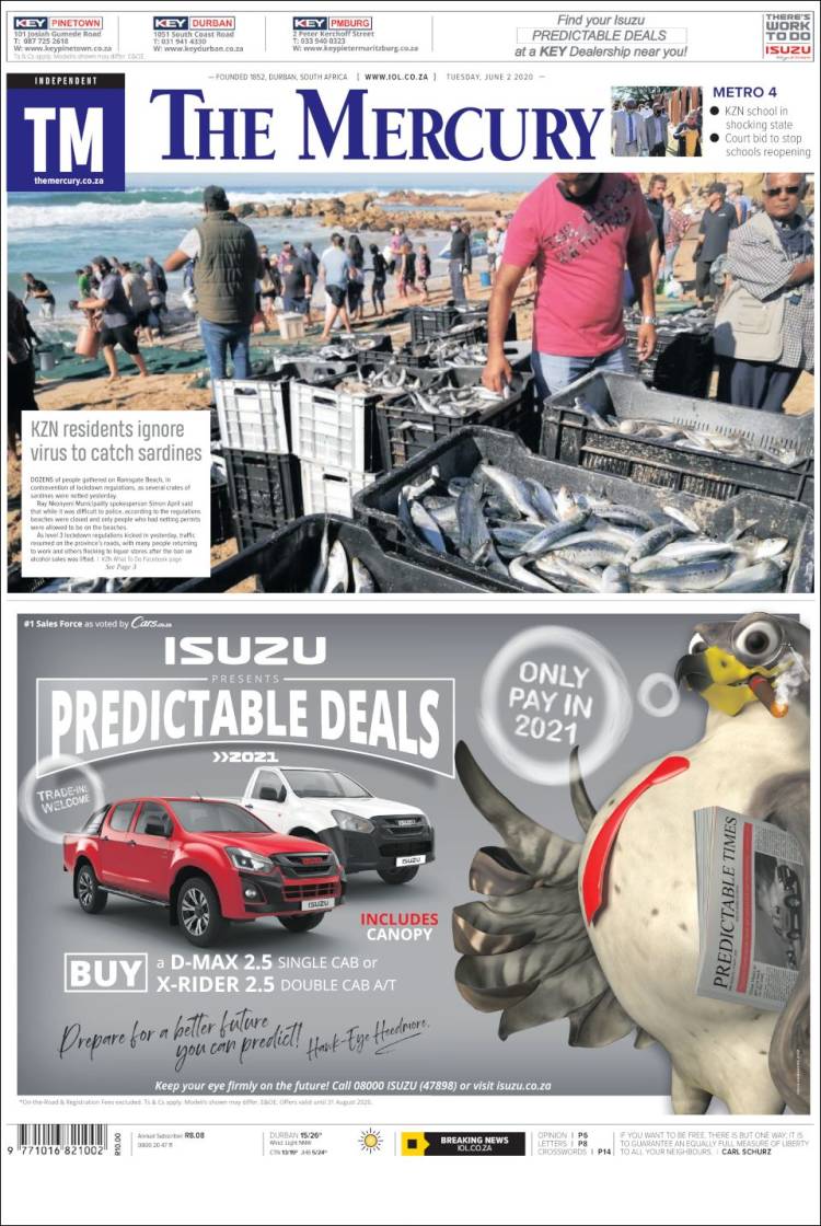 Portada de The Mercury (Sud&aacute;frica)