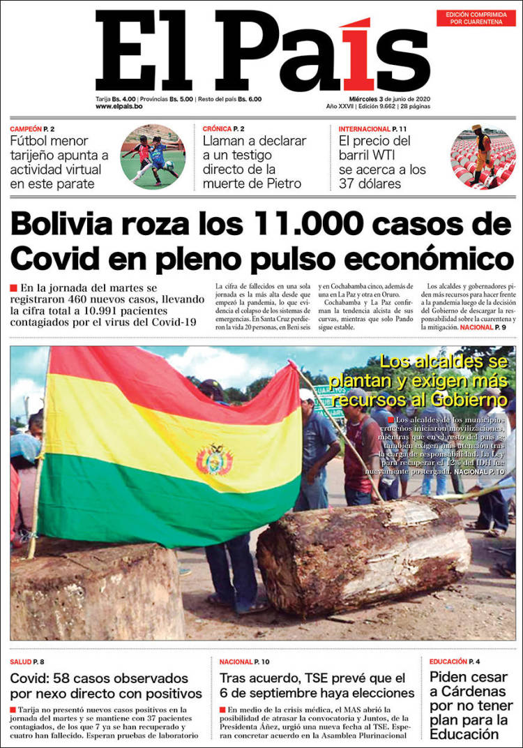 Portada de El País (Bolivia)