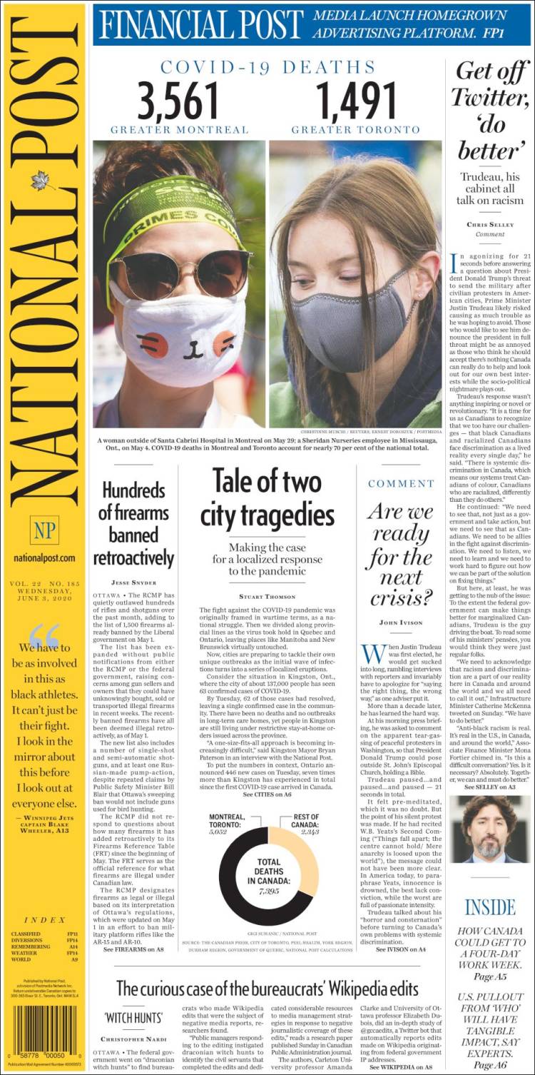 Portada de The National Post (Canada)