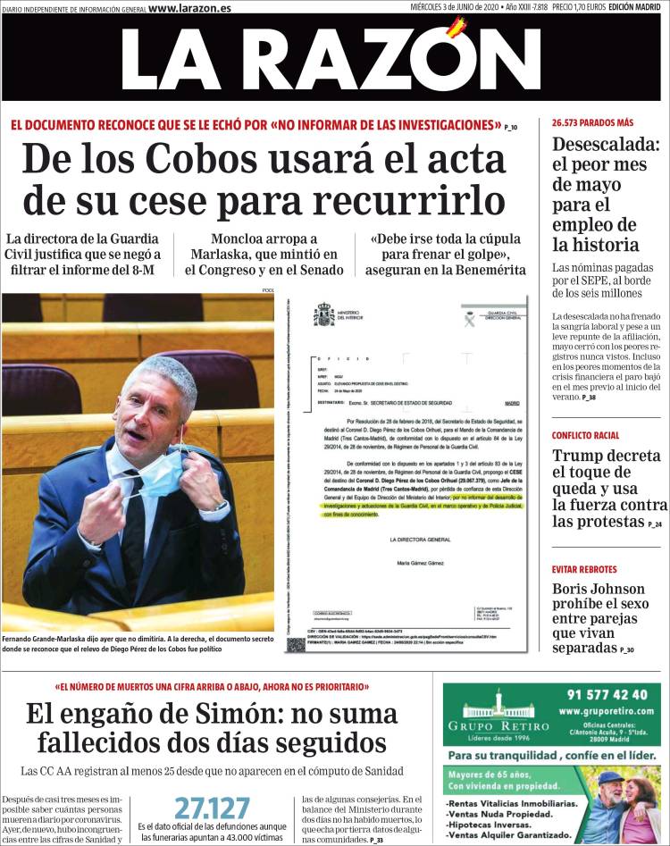 Portada de La Razón (Espa&ntilde;a)