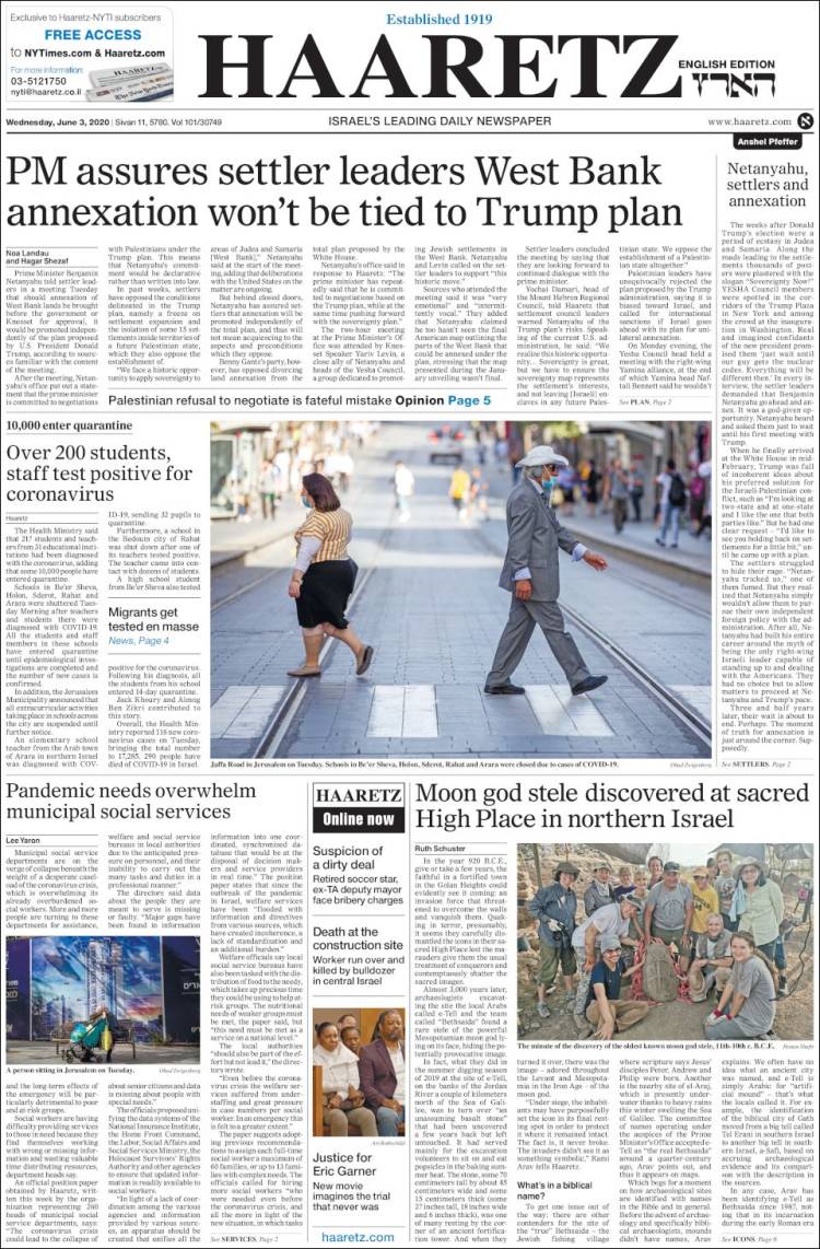 Portada de Haaretz (Israel)