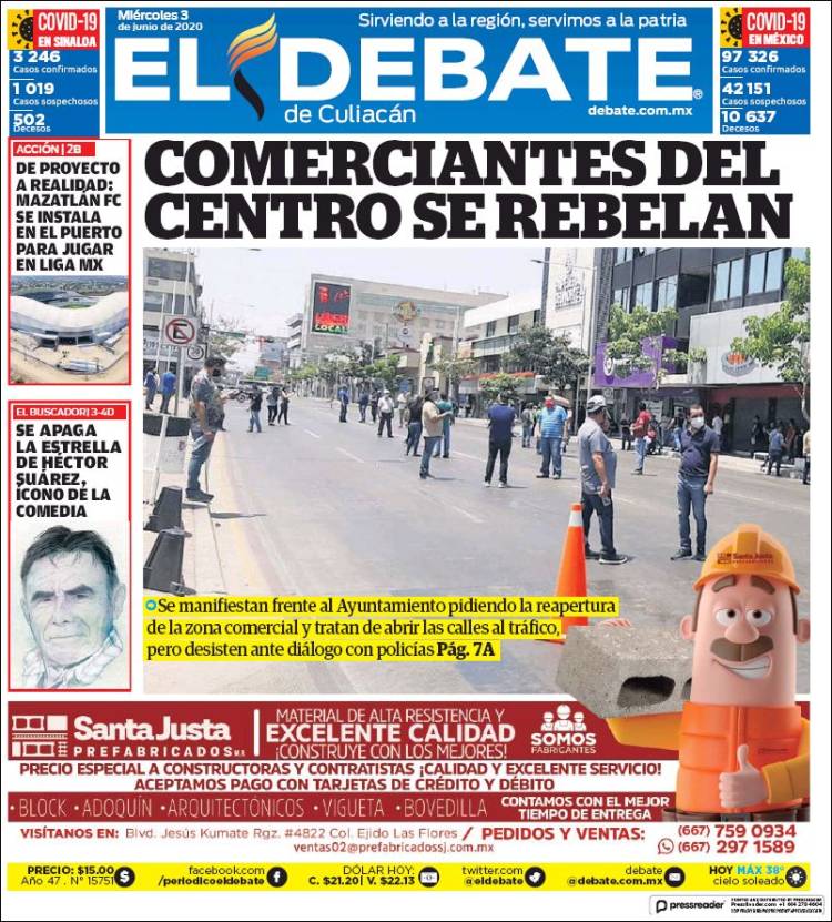 Portada de El Debate de Culiacán (México)