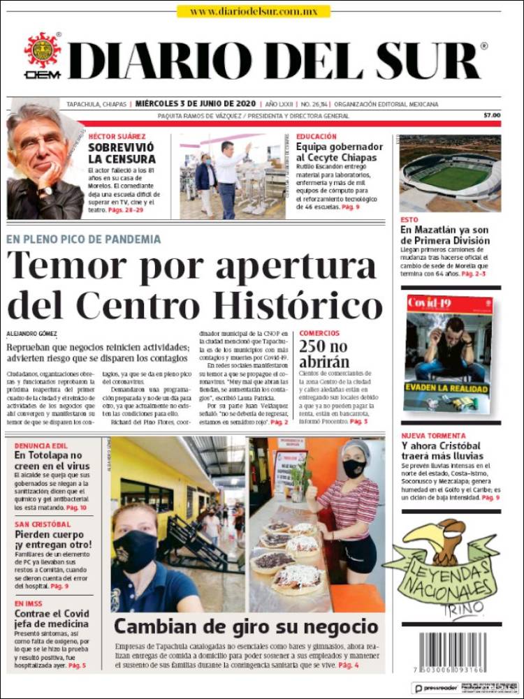 Portada de El Diario del Sur (México)