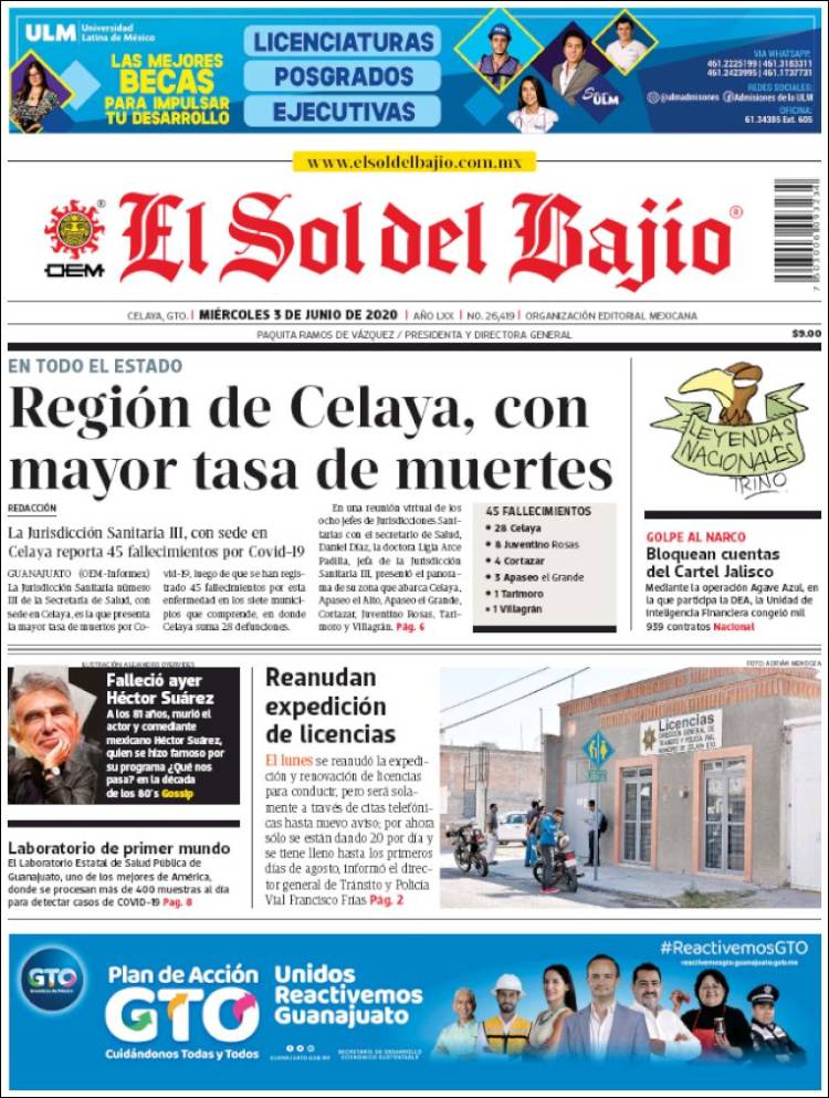 Portada de El Sol del Bajio (México)