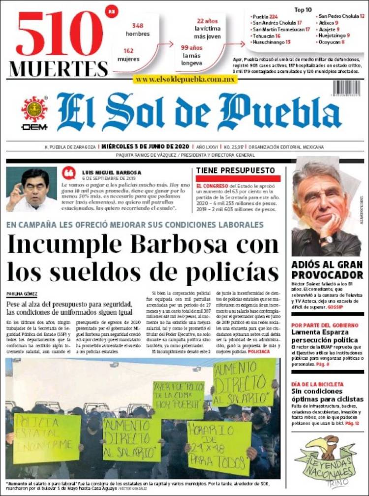 Portada de El Sol de Puebla (México)