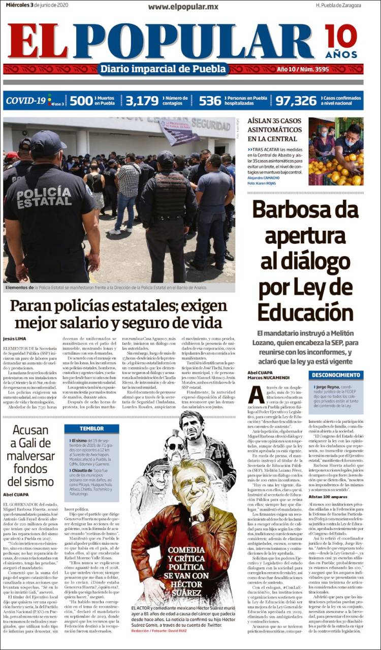 Portada de Periódico El Popular (México)