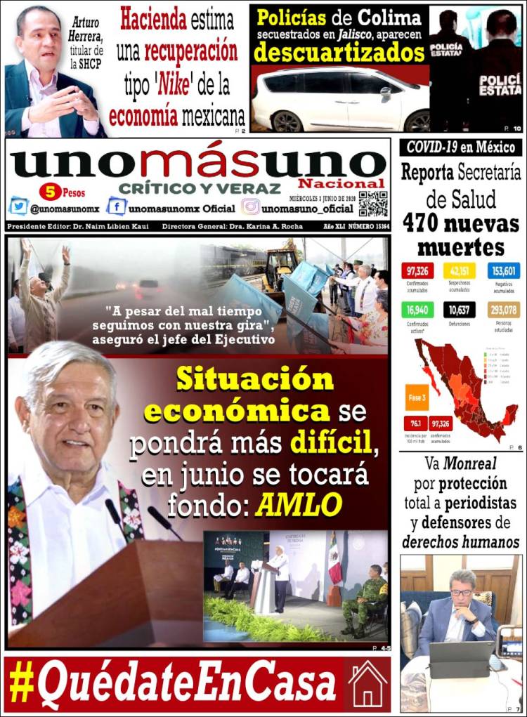 Portada de unomásuno (México)