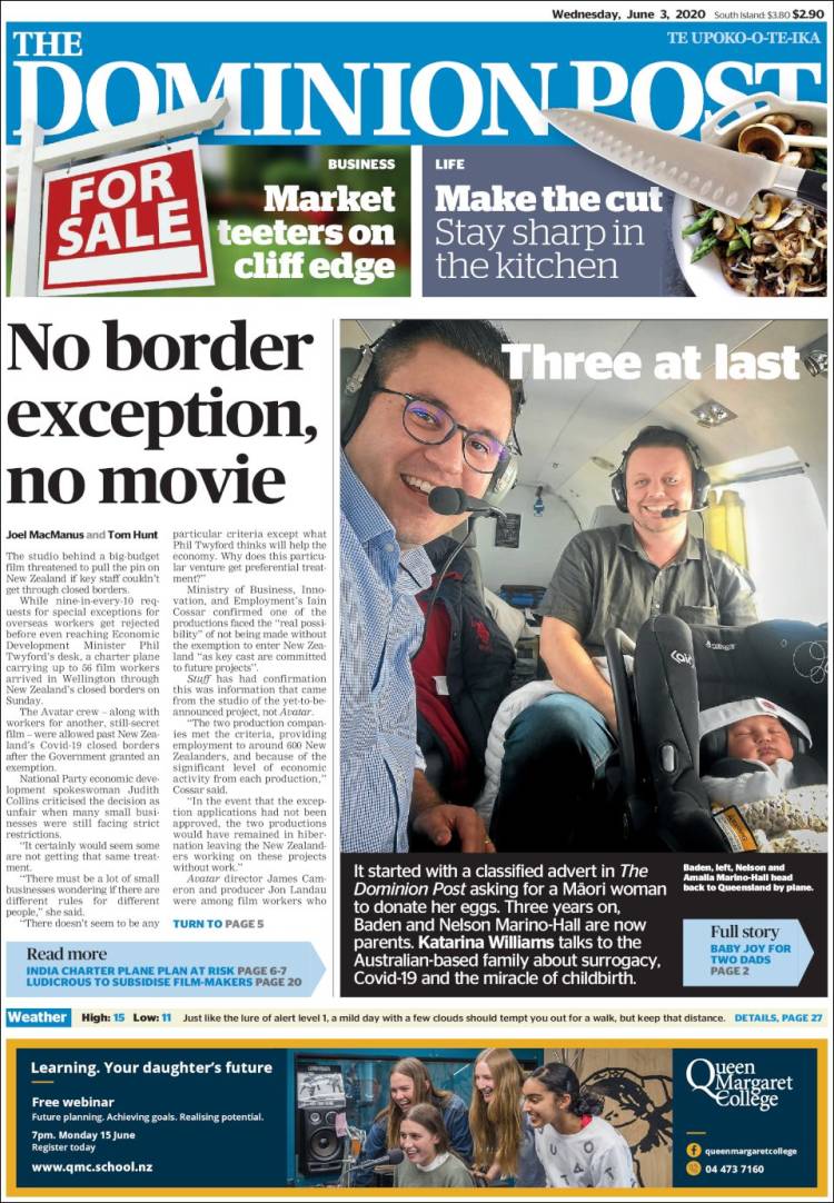 Portada de The Dominion Post (Nueva Zelanda)